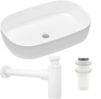 Комплект Накладная раковина Lavinia Boho Bathroom Sink Slim 33311003 + Донный клапан Wellsee Drainage System 182138000 матовый белый + Сифон 182108000 белый