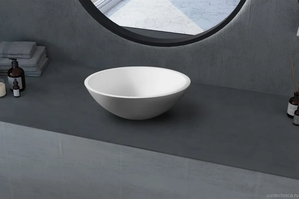 Накладная раковина Abber Stein AS2608 40 матовая белая, круглая, искусственный камень