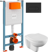 Комплект Унитаз подвесной Norm Fit + Крышка VitrA Norm 84-003-749 с микролифтом + Инсталляция V-Fix Core 732-5800-01 с кнопкой смыва Root R 740-2211 черной матовой