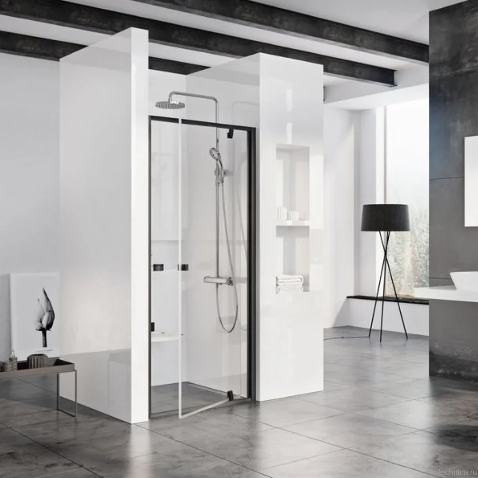 Душевая дверь в нишу Ravak Pivot PDOP1-80 Transparent, профиль черный