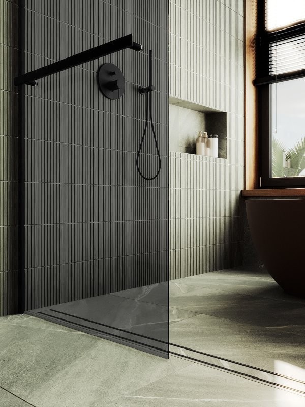 Душевая перегородка Maybahglass MGD-729-6ш 79 см, профиль черный, стекло графит
