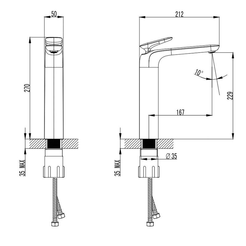Смеситель для раковины высокий металл Gun Metal, AQUAme Como AQM6514GM