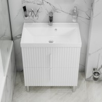 Тумба с раковиной СаНта Юпитер 70 напольная, 2 ящика, белый глянец