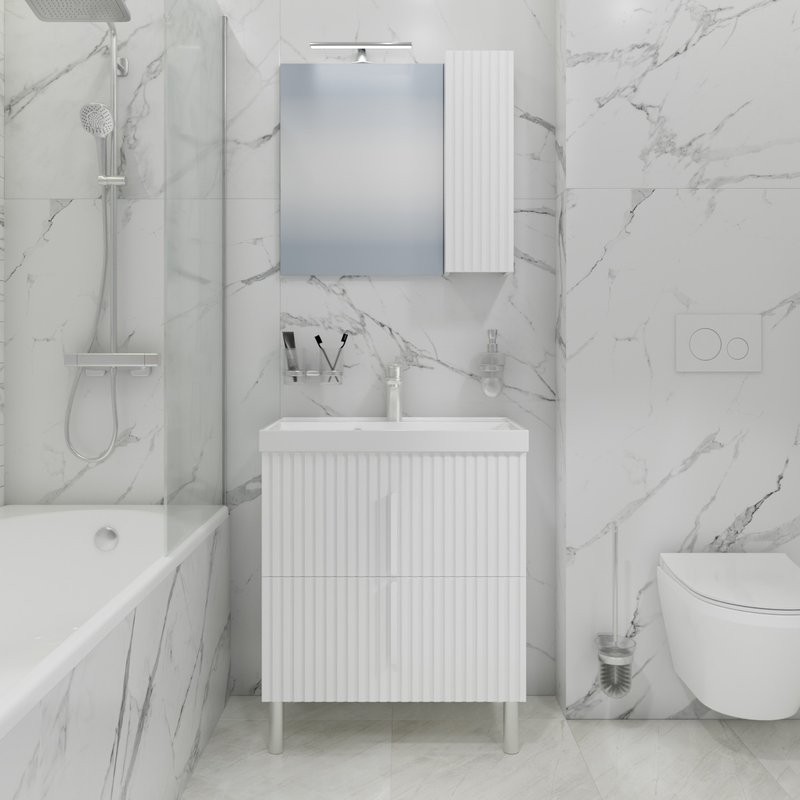 Тумба с раковиной СаНта Юпитер 70 напольная, 2 ящика, белый глянец