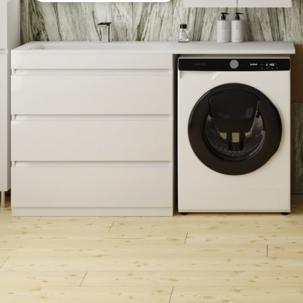 Тумба под раковину Style Line Даллас 150 Люкс Plus напольная, белая, 3 ящика