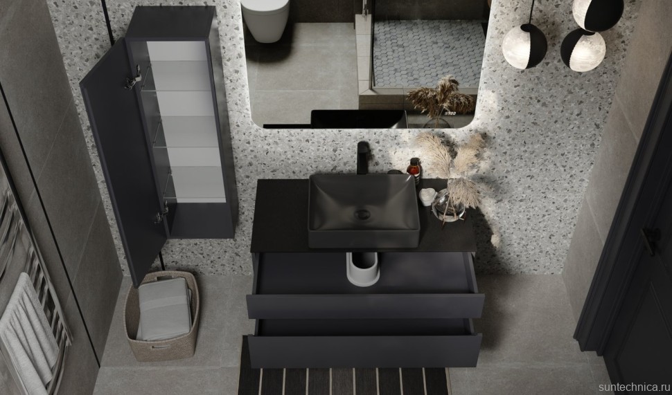 Мебель для ванной комнаты Raval Decent 100 антрацит, раковина 3050-112