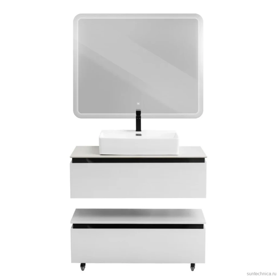 Мебель для ванной комнаты Cezares Slider 100 подвесная, 2 ящика, со столешницей bianco opaco
