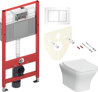 Комплект Унитаз подвесной VitrA Zentrum Square 7484B003-0075 безободковый + Крышка Integra Square 191-003-009 с микролифтом + Инсталляция TECE Base 9400413 4 в 1 с кнопкой смыва