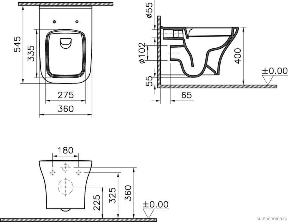 Комплект Унитаз подвесной VitrA Zentrum Square 7484B003-0075 безободковый + Крышка Integra Square 191-003-009 с микролифтом + Инсталляция TECE Base 9400413 4 в 1 с кнопкой смыва