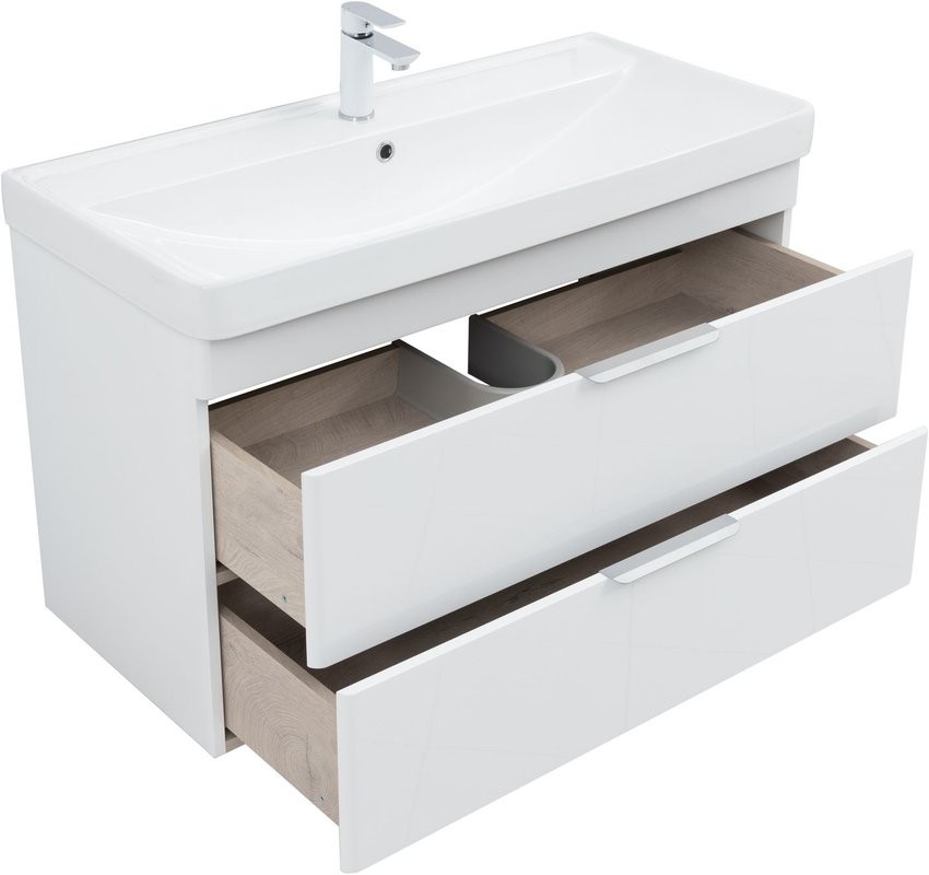 Тумба с раковиной Aquanet Ирис new 100 подвесная, 2 ящика