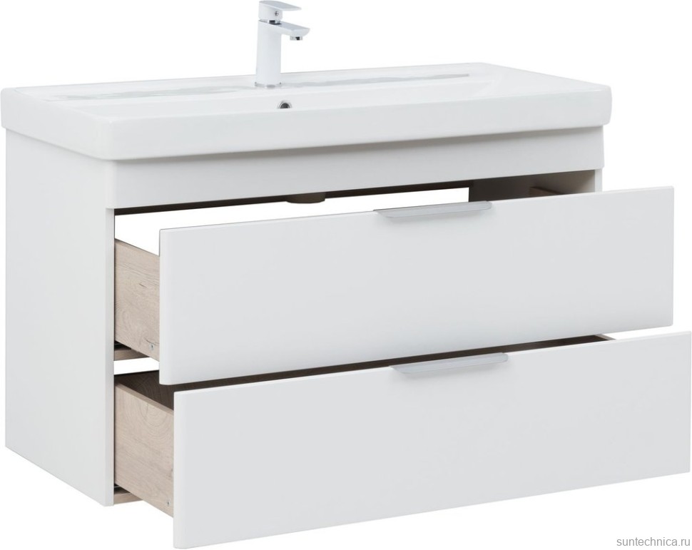 Тумба с раковиной Aquanet Ирис new 100 подвесная, 2 ящика