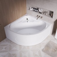 Акриловая ванна 1MarKa Palermo 150x150 см, угловая, пристенная, белая, четверть круга, с каркасом, с сиденьем