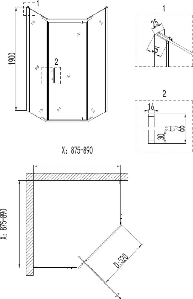 Душевой уголок Niagara Nova NG-6605-08 90x90, пятиугольный