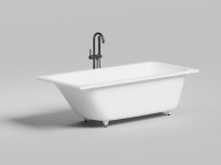 Ванна из искусственного камня Salini Orlanda Kit S-Sense 170x80 см, встраиваемая, матовая белая, на ножках, со сливом-переливом, с донным клапаном
