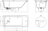 Ванна из искусственного камня Salini Orlanda Kit S-Sense 170x80 см, встраиваемая, матовая белая, на ножках, со сливом-переливом, с донным клапаном