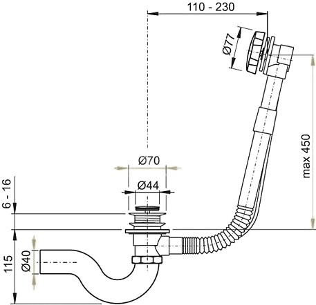 Слив-перелив для ванны Timo 8004 52 мм, клик-клак, chrome, с сифоном