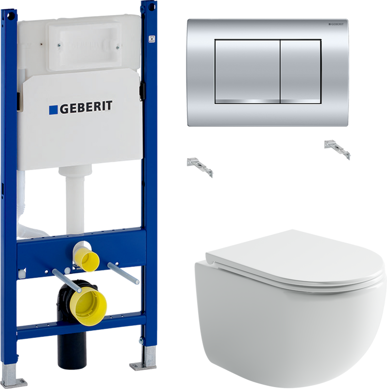 Комплект Унитаз подвесной Ceramicanova UP Rimless CN4007 белый + Инсталляция Geberit Duofix Delta 458.163.21.1 с кнопкой смыва, хром