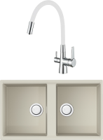 Комплект Мойка кухонная Omoikiri Kitagawa 83-2-U-WH белая + Смеситель Haiba HB858-8 белый