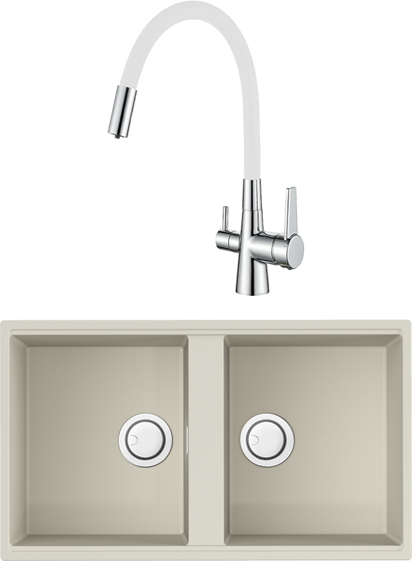 Комплект Мойка кухонная Omoikiri Kitagawa 83-2-U-WH белая + Смеситель Haiba HB858-8 белый