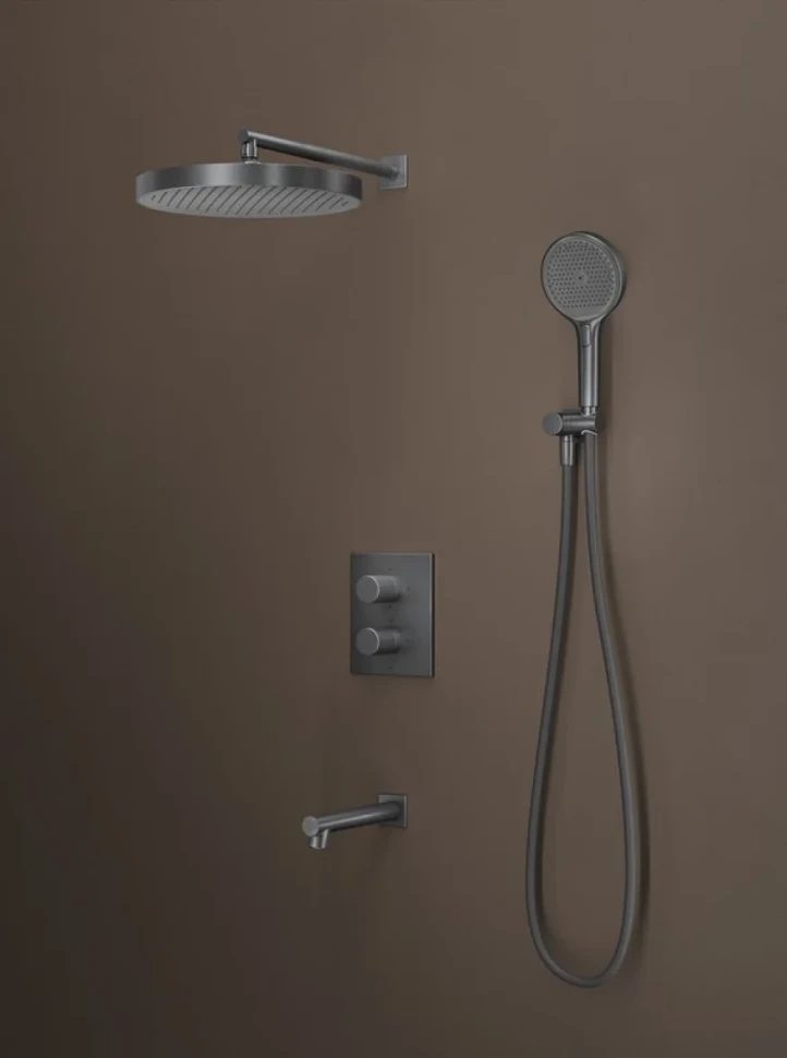 Комплект для ванной IDDIS Duna Душевой комплект IDDIS Duna DUNGMSTi68 С ВНУТРЕННЕЙ ЧАСТЬЮ + Смеситель для раковины DUNGM00i01, графит матовый