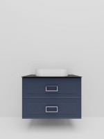Тумба под раковину со столешницей La Fenice Cubo Twin Blu Grigio 100 подвесная , синяя матовая, столешница черный мрамор, ручки белые