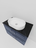 Тумба под раковину со столешницей La Fenice Cubo Twin Blu Grigio 100 подвесная , синяя матовая, столешница черный мрамор, ручки белые