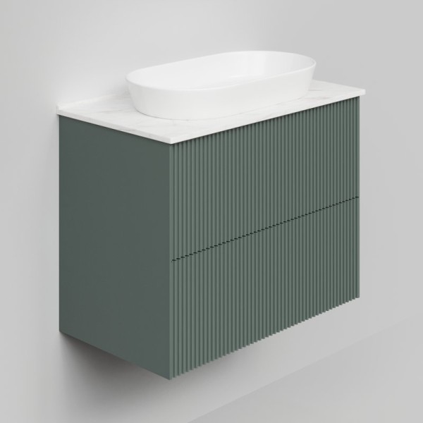 Тумба под раковину со столешницей La Fenice Terra Twin 80 подвесная, grigio, столешница белый мрамор