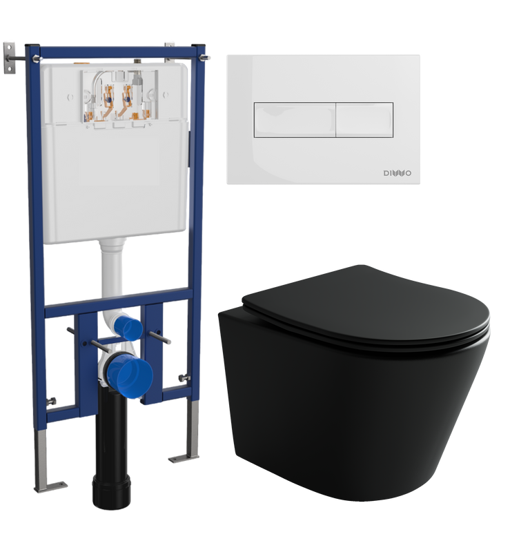 Комплект Унитаз подвесной Ceramicanova Balearica Rimless CN6000MB черный матовый + Инсталляция DIWO + Кнопка 7320 белая