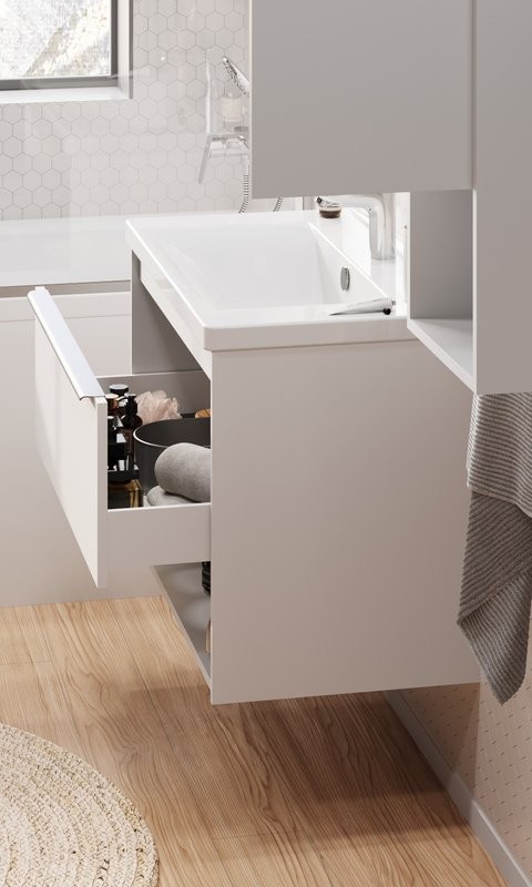 Тумба с раковиной AQUATON Хоуп 80 подвесная, 1 ящик, матовая белая