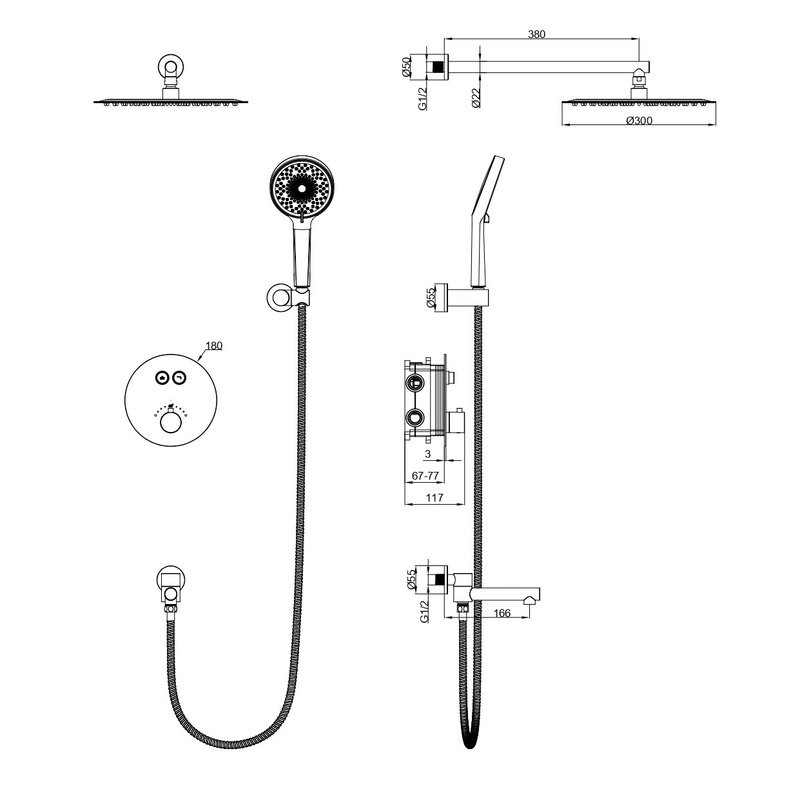Душевой комплект Wonzon & Woghand Stick WW-88929010-RG С ВНУТРЕННЕЙ ЧАСТЬЮ, розовое золото
