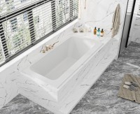 Ванна из искусственного камня Cezares Slider Solid Surface 170x80 см, встраиваемая, матовая белая, со сливом-переливом, с донным клапаном