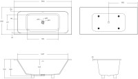 Ванна из искусственного камня Cezares Slider Solid Surface 170x80 см, встраиваемая, матовая белая, со сливом-переливом, с донным клапаном