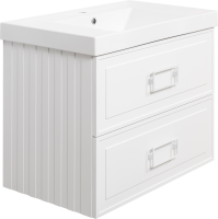 Тумба с раковиной La Fenice Cubo Twin 80 подвесная, bianco, ручки белые, раковина Cubo 80