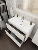 Тумба с раковиной La Fenice Cubo Twin 80 подвесная, bianco, ручки белые, раковина Cubo 80