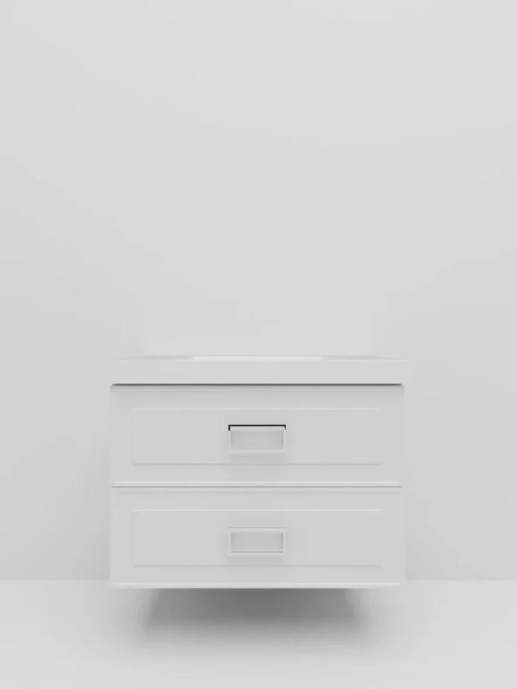 Тумба с раковиной La Fenice Cubo Twin 80 подвесная, bianco, ручки белые, раковина Cubo 80