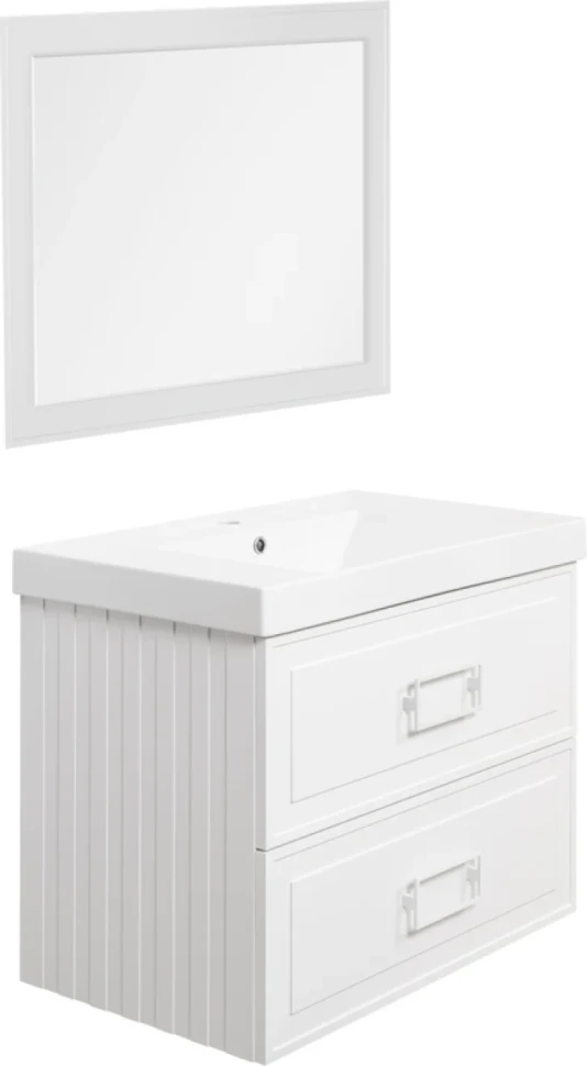 Тумба с раковиной La Fenice Cubo Twin 80 подвесная, bianco, ручки белые, раковина Cubo 80