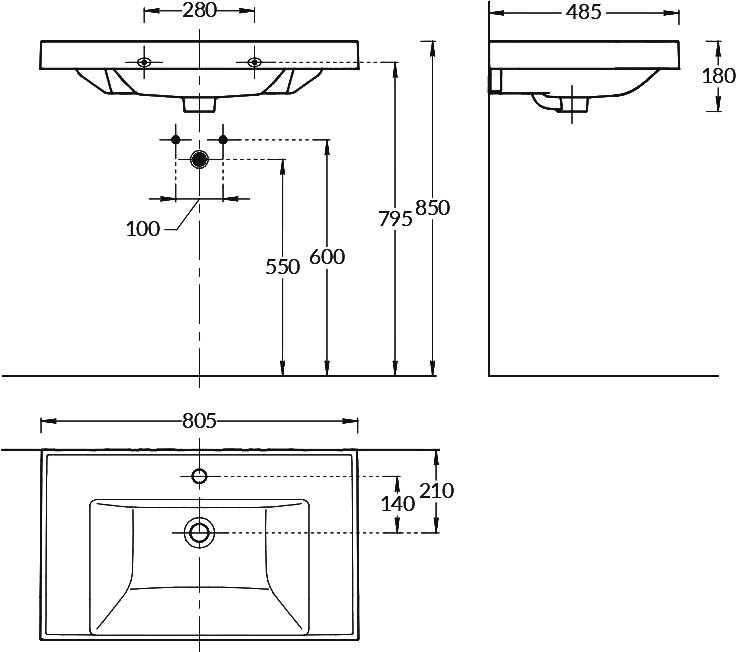 Тумба с раковиной La Fenice Cubo Twin 80 подвесная, bianco, ручки белые, раковина Cubo 80