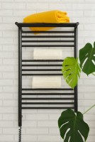 Полотенцесушитель электрический Сунержа Богема 3.1 31-6006-8050 90x55 см, подключение слева, матовый черный, лесенка, с полкой