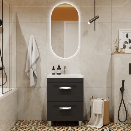 Мебель для ванной комнаты Velvex Orlando 60 напольная, 2 ящика, графит