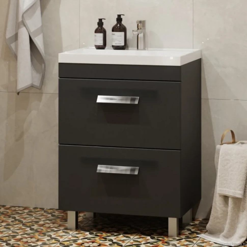Мебель для ванной комнаты Velvex Orlando 60 напольная, 2 ящика, графит