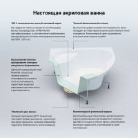 Акриловая ванна Lavinia Boho Elegant 140x140 см, угловая, встраиваемая, белая, четверть круга, с каркасом, с экраном, с сиденьем