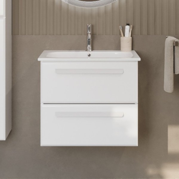 Тумба с раковиной Cezares Eco Cer 60 ручки сатин, bianco opaco