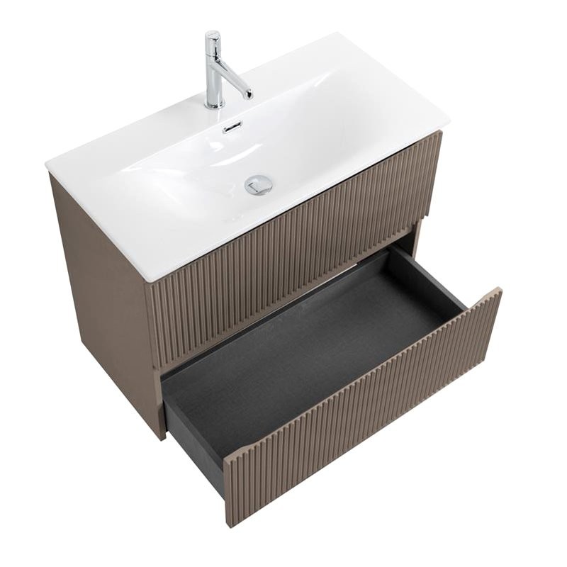 Мебель для ванной комнаты BelBagno Uno-mini 90 подвесная, 2 ящика, матовая бежевая