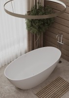 Ванна из искусственного камня Allen Brau Krion Oval 170x80 см, отдельностоящая, матовая белая, овальная, со сливом-переливом