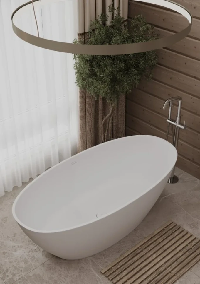 Ванна из искусственного камня Allen Brau Krion Oval 170x80 см, отдельностоящая, матовая белая, овальная, со сливом-переливом