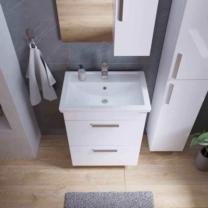 Тумба под раковину без столешницы Grossman Neo 60 пленка, с ящиками, глянцевая белая