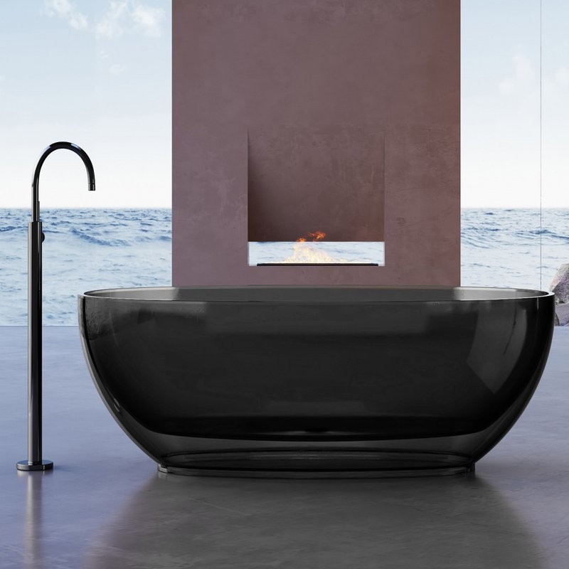 Акриловая ванна Abber Kristall AT9703 Onyx 170x75 см, отдельностоящая, черная, овальная, с донным клапаном