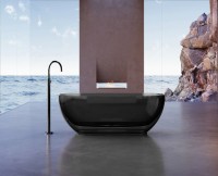 Акриловая ванна Abber Kristall AT9703 Onyx 170x75 см, отдельностоящая, черная, овальная, с донным клапаном
