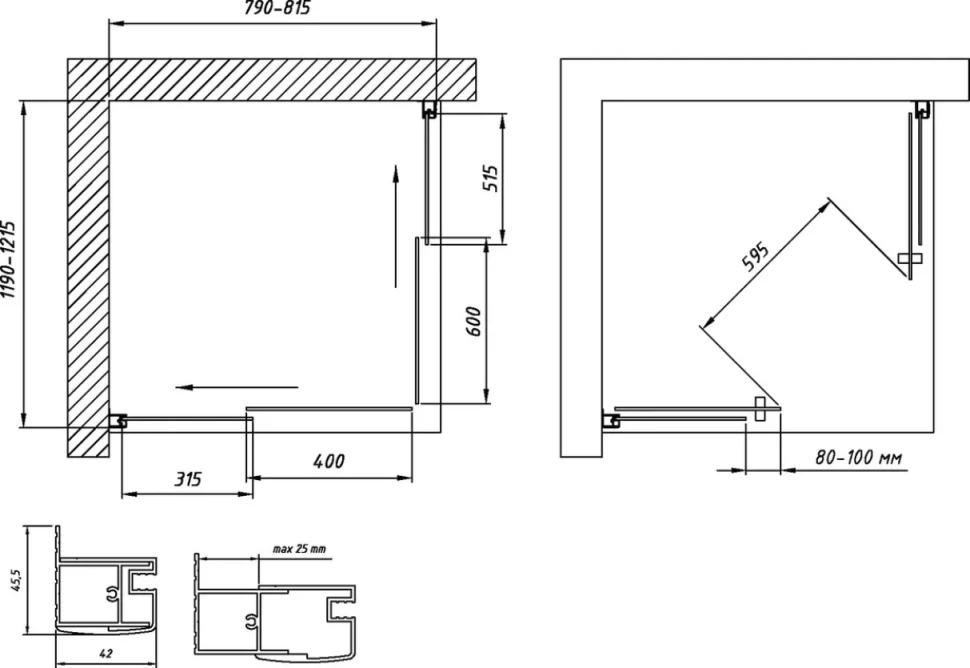Душевой уголок Vegas Glass ZA-F Novo 120*80 02М 01 профиль черный матовый, стекло прозрачное