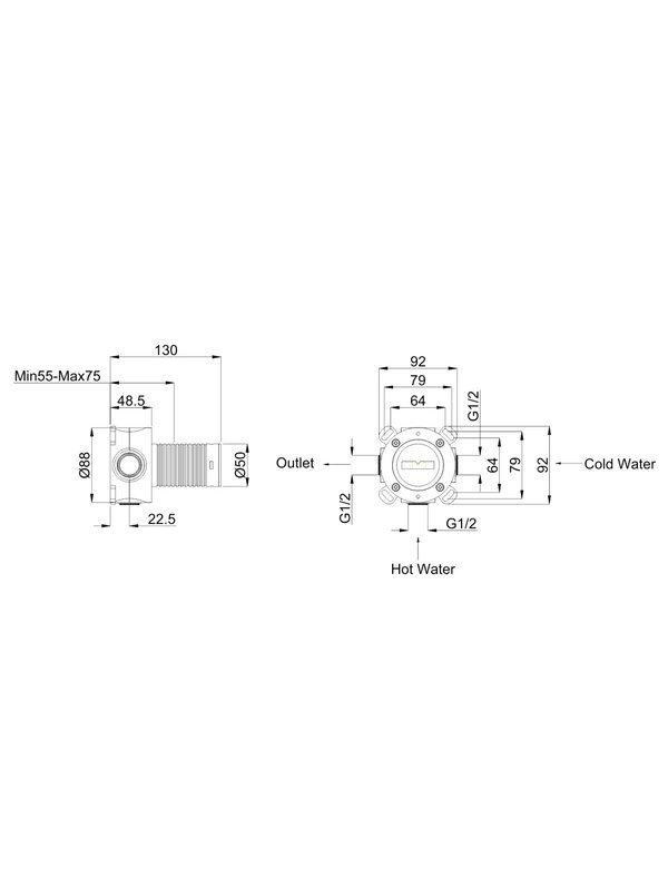 Встраиваемый смеситель для душа и ванны WHITECROSS 2-Y1241GLB С ВНУТРЕННЕЙ ЧАСТЬЮ, брашированное золото